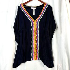 Nanette Lepore Navy One-Piece Cover-Up with Rainbow Trim